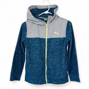Puma Kids Hoodie in Blue and Gray with Yellow Accents